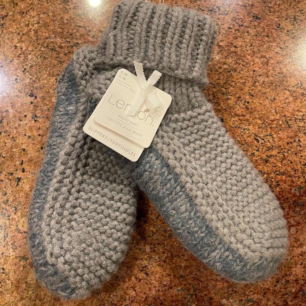 Dark Grey/Blue Knit Slippers Size S/M NWT!
